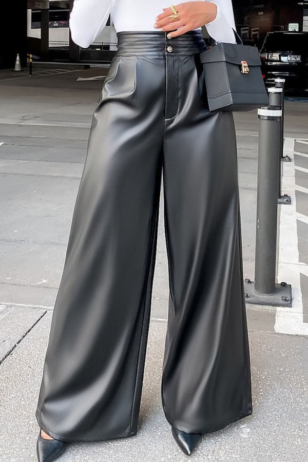 Black Casual Solid Bottoms