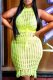 Green Sexy Solid Hollowed Out Halter Pencil Skirt Dresses