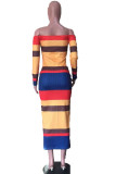 Multicolor Sexy Print Bateau Neck Pencil Skirt Dresses