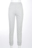 Light Gray Casual Solid Fold Regular High Waist Pencil Bottoms