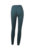 Green Polyester Elastic Fly High Solid pencil Pants Bottoms