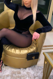 Black Sexy Patchwork Mesh O Neck Skinny Jumpsuits