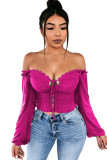 White V Neck Long Sleeve Patchwork crop top Solid