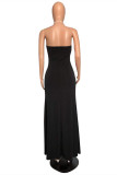 Red Fashion Sexy Solid Hollowed Out Backless Halter Sleeveless Dress