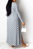 Grey Sexy Dot Print pencil Long Sleeve Two Pieces
