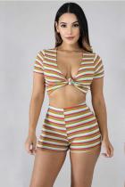 multicolor adult Sexy Fashion Striped Two Piece Suits Straight Short Sleeve Two-Piece Short Set