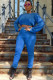 Blue Casual Two Piece Suits Patchwork pencil Long Sleeve Two-piece Pants Set