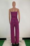 Wine Red Casual Fashion Solid Striped Asymmetrical Sleeveless Wrapped Jumpsuits