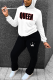 Black Sportswear Print Letter Hooded Collar Long Sleeve Two Pieces