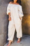 White Fashion Sexy Adult Solid Split Joint Bateau Neck Loose Jumpsuits