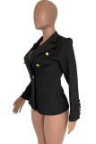 Black Notched Solid Patchwork Pure Long Sleeve Suit jacket
