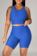 Blue Sportswear Solid Patchwork O Neck Sleeveless Two Pieces
