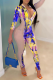 Yellow Sexy Patchwork Tie-dye Zipper Collar Skinny Jumpsuits