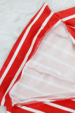 Red Fashion Sexy Print Patchwork Striped Polyester Short Sleeve Turndown Collar Rompers