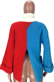 White knitting Turtleneck Long Sleeve Patchwork contrast color Tops