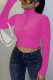 Rose Red Street Print Solid O Neck Mid Waist Tops