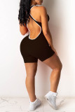 Red Casual Sportswear Solid Backless O Neck Skinny Romper