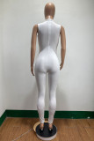 White Casual Sportswear Letter Embroidered O Neck Skinny Jumpsuits