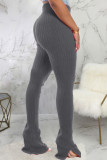 Grey Fashion Casual Adult Pit Article Fabrics Solid Slit Skinny Bottoms