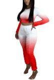 Red Polyester Fashion Active adult Ma'am Gradient Two Piece Suits pencil Long Sleeve Two Pieces