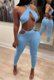 Red Fashion Sexy Solid Backless Halter Sleeveless Two Pieces