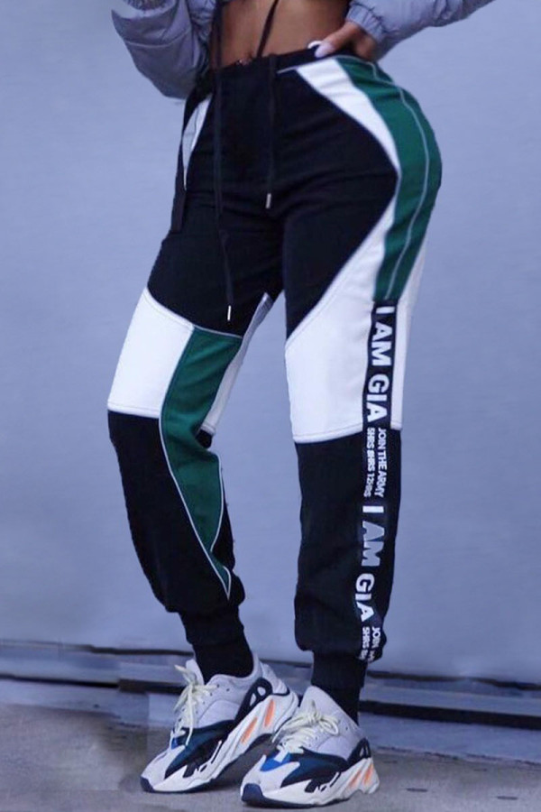 Multicolor Street Letter Print Without Belt Regular High Waist Pencil Positioning Print Bottoms