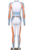 Orange Sportswear Print Letter O Neck Long Sleeve Two Pieces
