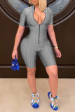 Red Fashion Casual Solid Basic Zipper Collar Skinny Romper