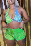 Red Sportswear Print Patchwork Swimwears