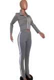 Grey Fashion Casual adult Ma'am Patchwork Solid Two Piece Suits Boot Cut Long Sleeve Two Pieces