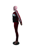 Deep Blue Fashion Casual Patchwork Basic Zipper Collar Long Sleeve Two Pieces