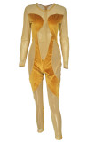 Red Fashion Sexy Patchwork Solid See-through O Neck Skinny Jumpsuits