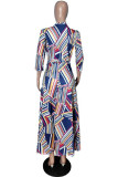 Multi-color Sexy Fashion Cap Sleeve 3/4 Length Sleeves V Neck A-Line Floor-Length Print Patchwork 