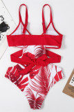Red Fashion Sexy Print Hollowed Out Split Joint Swimwears