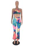 Multi-color Polyester Fashion Sexy asymmetrical Slim fit Two Piece Suits backless Bandage Tie Dye crop top Strai