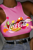 Pink O Neck Sleeveless Letter Print Character Tops