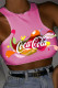 Pink O Neck Sleeveless Letter Print Character Tops