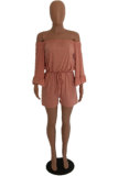 Pink Drawstring Mid Solid Patchwork Loose shorts Jumpsuits & Rompers