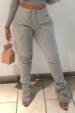 Light Gray Casual Solid Split Joint Regular Mid Waist Straight Solid Color Bottoms