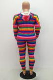 Rainbow color Polyester Active Striped pencil Long Sleeve Two-piece Pants Set