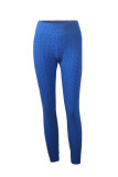 Light Blue Polyester Elastic Fly High Solid pencil Pants Bottoms