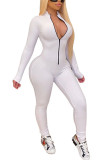 Yellow Fashion Sexy Solid zipper Milk. Long Sleeve O Neck Jumpsuits
