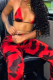 Red Sexy Animal Print Patchwork Spaghetti Strap Sleeveless Two Pieces