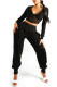 Black Sexy Solid Patchwork V Neck Long Sleeve Two Pieces