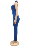 Blue Sexy bandage Solid Sleeveless Wrapped Jumpsuits