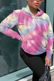 Pink Fashion Street Adult Print Tie-dye Hooded Collar Outerwear