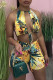 Yellow Fashion Sexy Print Backless Halter Skinny Romper