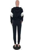 Black Polyester Fashion adult Casual Two Piece Suits Patchwork Zippered pencil Long Sleeve