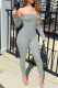 Light Gray Fashion Sexy Solid Backless Strapless Skinny Jumpsuits