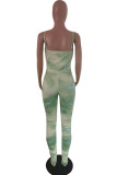 Green Sexy Casual Print Tie Dye Fold Spaghetti Strap Skinny Jumpsuits